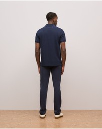 Trenery - Pique Monogram Short Sleeve Polo in Navy