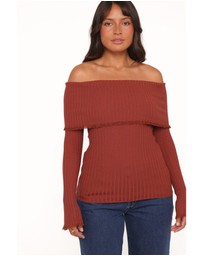 Petal & Pup - Sirmione Off Shoulder Pointelle Top - Burgundy