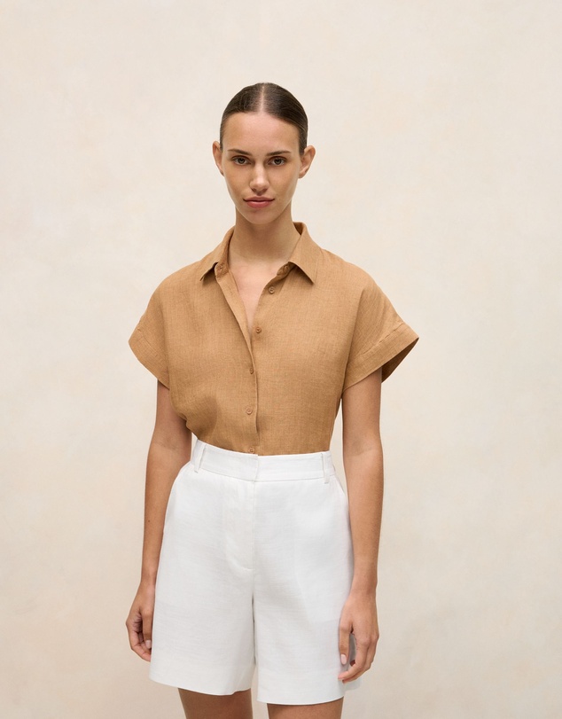 Trenery - Delave Linen Cap Sleeve Shirt in Sahara Tan