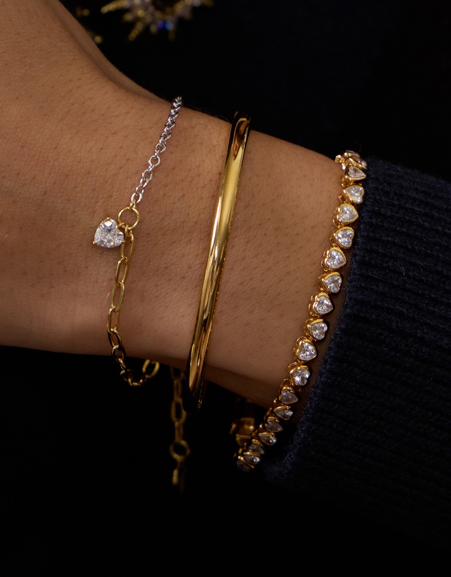 Wanderlust + Co - Heart Diamante 14K Gold Vermeil Mix Chain Bracelet