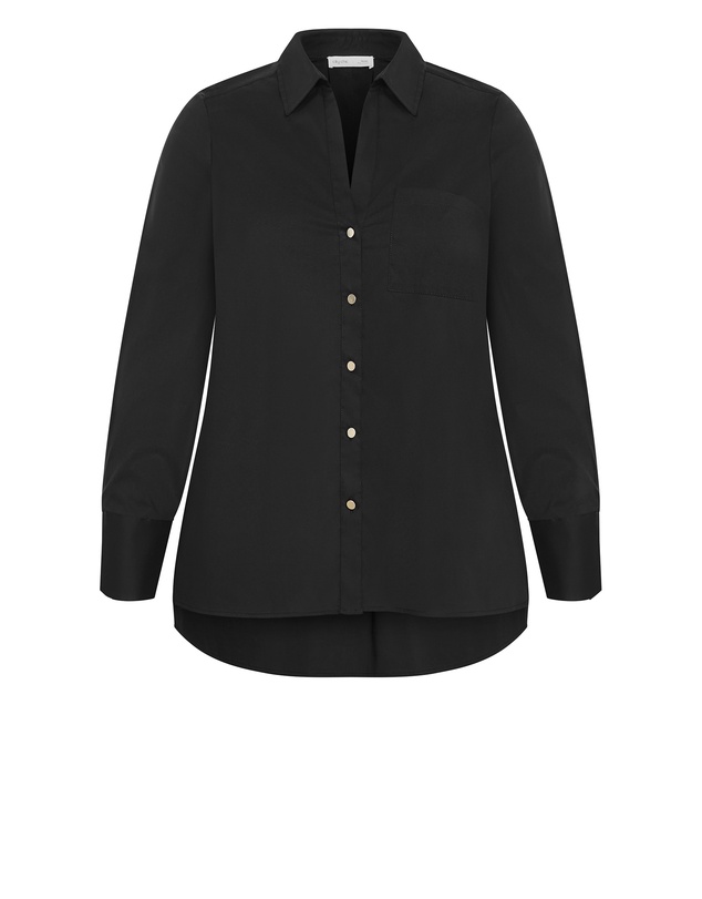 City Chic - Plus size Elevated Long Sleeve Stretch Shirt - black