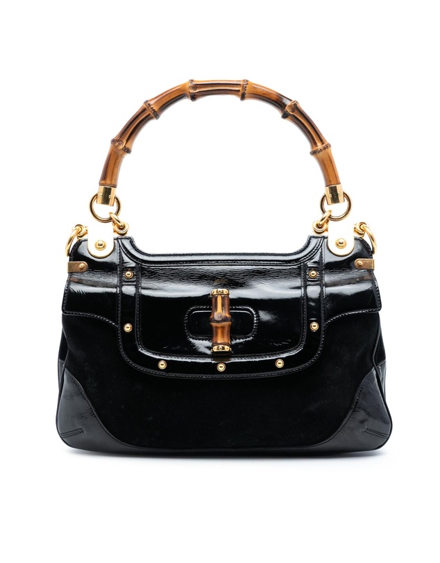 Pre-Loved by Azura Reborn - Pre-Loved Suede and Patent Peggy Bamboo Top Handle Bag