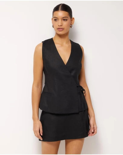 AERE - Ava Tie Front Linen Wrap Top