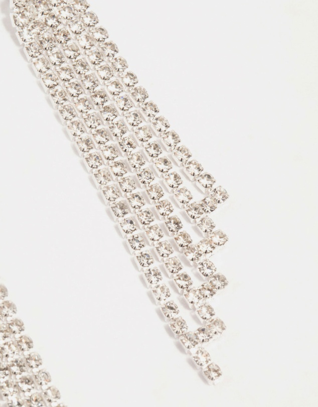 Lovisa - Twisted Diamante Cup Chain Drop Silver Earrings