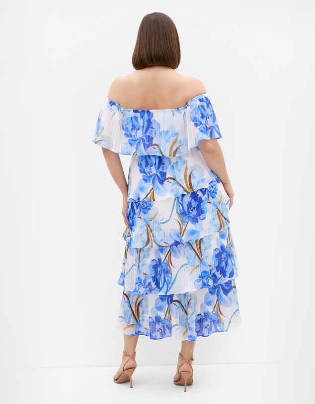 City Chic - Plus size Night Garden Print Tier Midi Dress - white