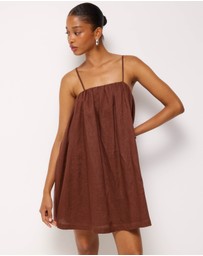 AERE - Liv Linen Gathered Neckline Mini Dress