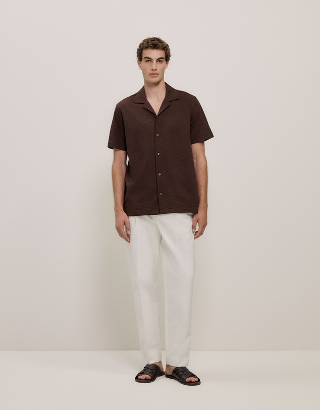 Trenery - Basketweave Cotton Camp Shirt in Coffee