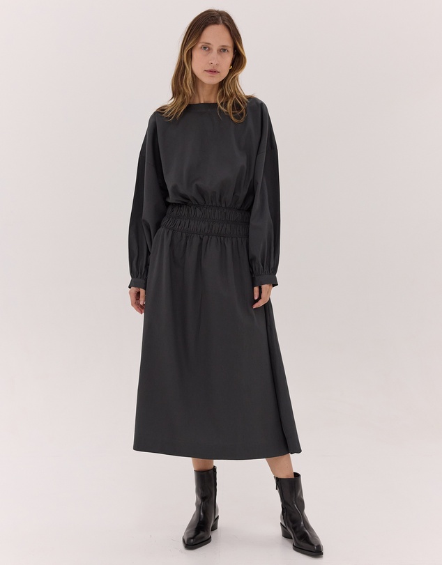 Cloth & Co. - The Shirred Billow Sleeve Dress Carbon