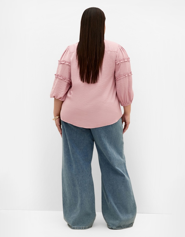 City Chic - Plus size Drama Queen Elbow Sleeve Shirt - dusty pink