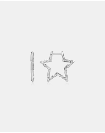 Ania Haie - Silver Medium Star Pave Hoop Earrings