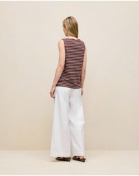 Trenery - Modal Cotton Stripe Boatneck Tank in Espresso