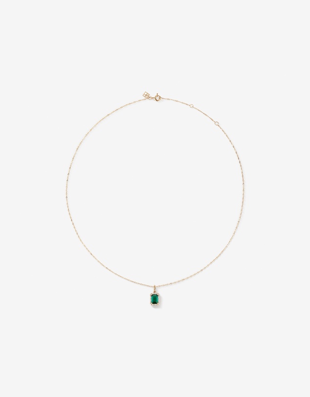 Michael Hill - Emerald Cut Green Created Emerald Gemstone and  Diamond Halo Pendant with Chain in 10kt Yellow Gold