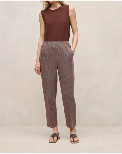 Trenery - Linen End On End Stripe Relaxed Pant in Espresso