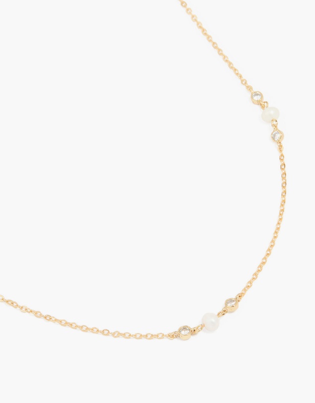 Lovisa - Gold Plated Cubic Zirconia & Freshwater Pearl Dainty Station Necklace