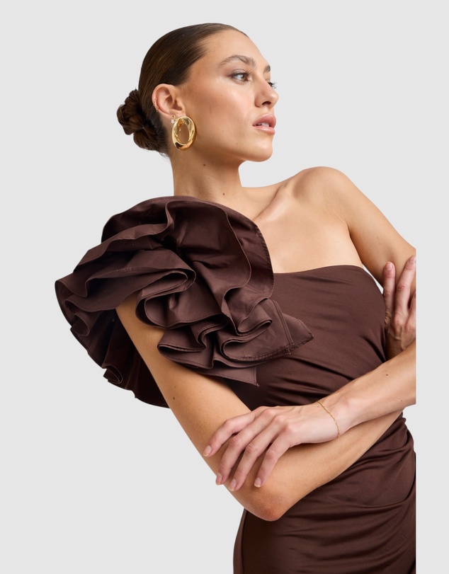 Honey and Beau - Lorena One Shoulder Ruffle Dress