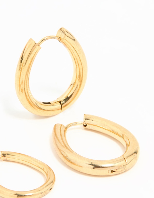 Lovisa - Waterproof Gold Plated Stainless Steel Oval Tube Hoop Earrings 2-Pack