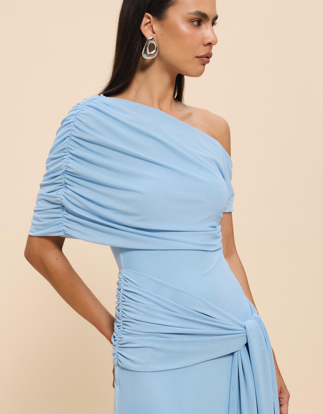 CHANCERY - Margot One Shoulder Drape Mesh Maxi Dress