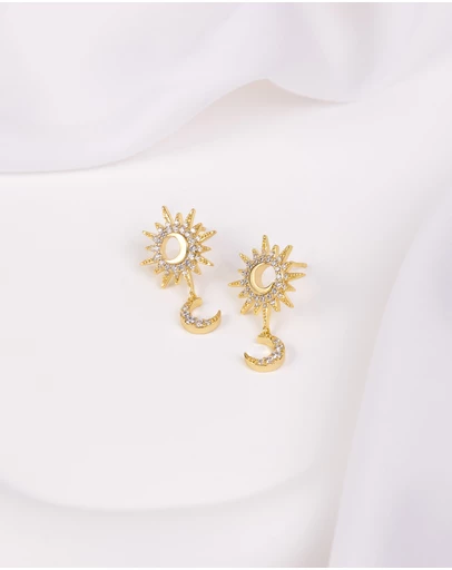 Wanderlust + Co - Sunlit Crescent Gold Drop Earrings
