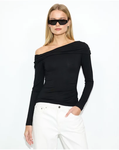 Dazie - Into The Night One Shoulder Jersey Long Sleeve Top