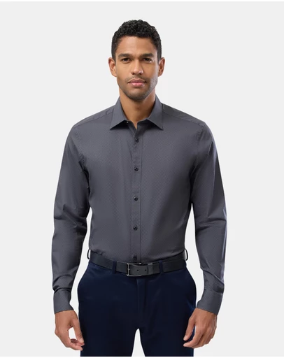 Brooksfield - Dot Print Reg Fit Stretch Business Shirt