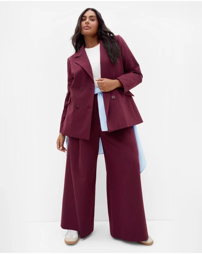 City Chic - Plus size Cora Blue Stripe Blazer - berry