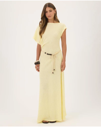 Atmos&Here - Maeve Textured Jersey Midi Dress with Beaded Belt
