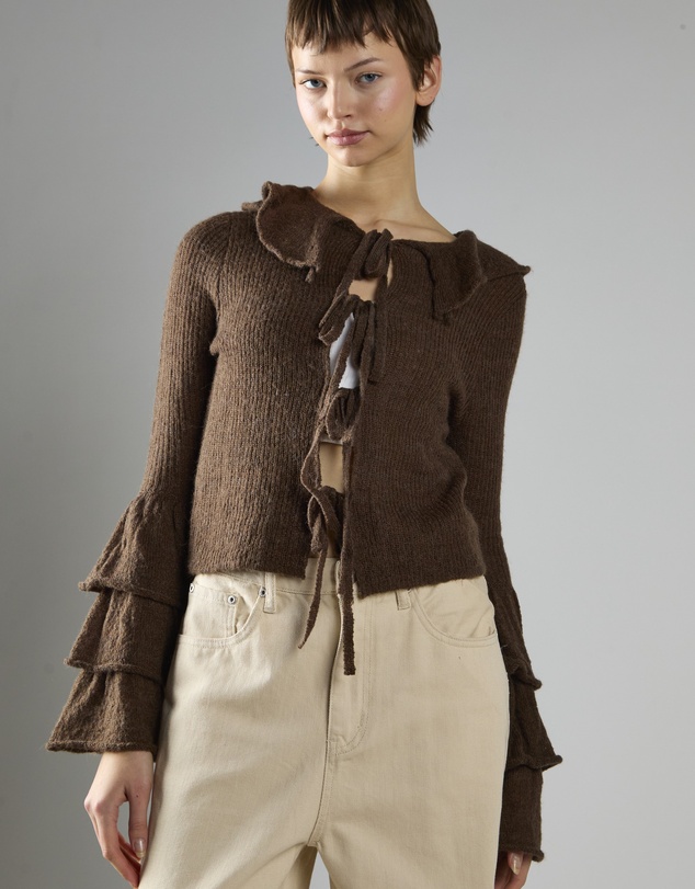 Glamorous - Ruffle Front Tie Long Sleeve Top