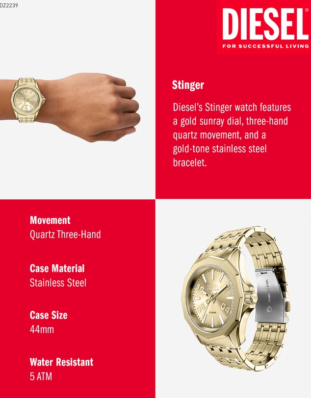 Diesel - Stinger Gold Tone Analogue Watch