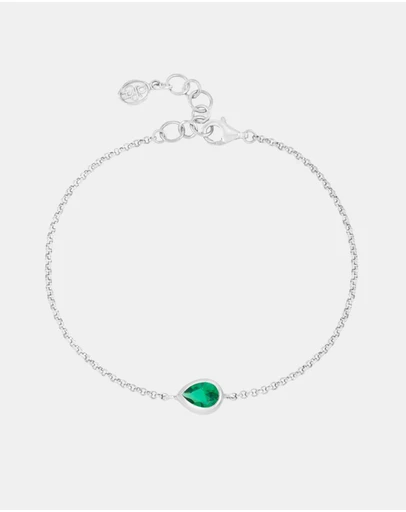 Dower & Hall - Women's Green Garnet Pear Chain Bracelet In Sterling Silver