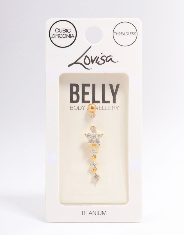Lovisa - Gold Plated Titanium Cubic Zirconia Flower Threadless Belly Bar