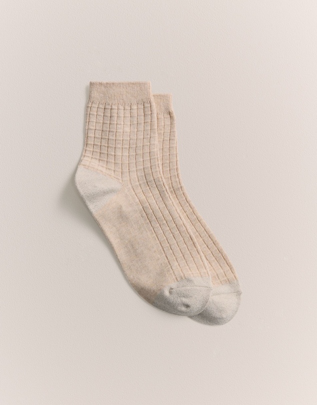 Trenery - Textured Grid Crew Sock in Flax Marle