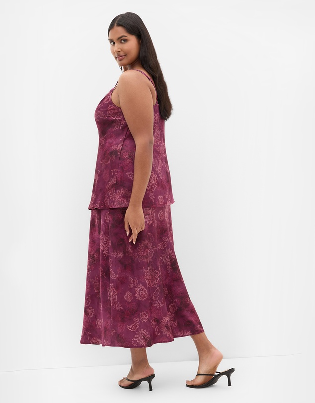 City Chic - Plus size Miranda Lace Print Midi Skirt - mulberry