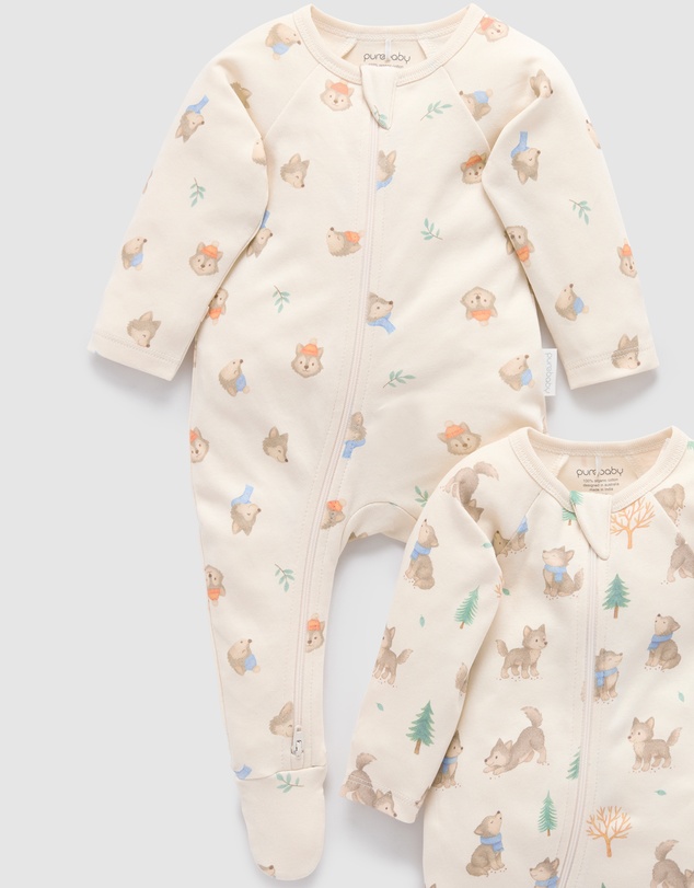 Purebaby - 2 Pack Zip Growsuit -Kids-Babies