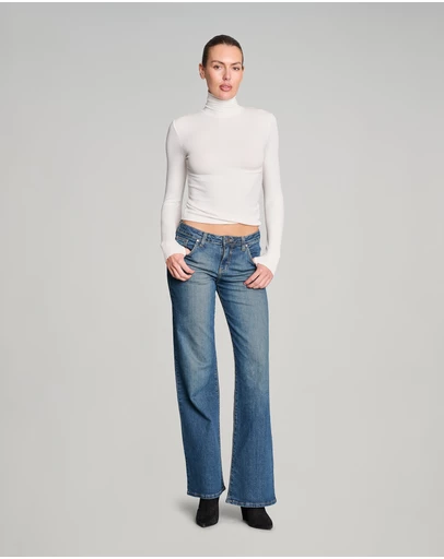 Love and Nostalgia - Secret Agent Rib Turtleneck Top - Vanilla