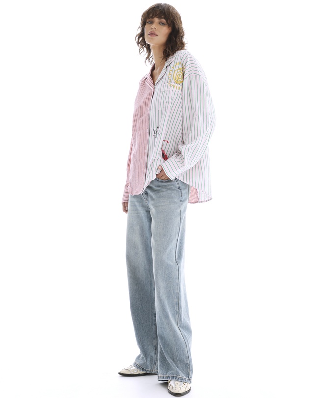 THE TALES - Half n Half Illustrated Soleil Stripe Shirt