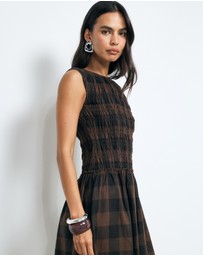 AERE - Inka Linen Gingham Shirred Maxi Dress