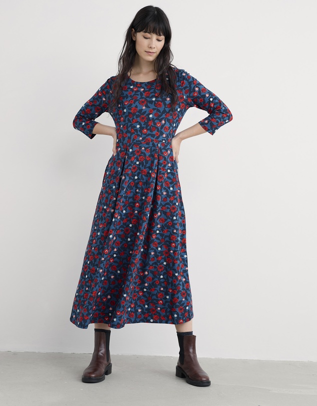 Seasalt - Seasalt Cornwall Blue Veronica Midi Dress in Organic Cotton Jersey