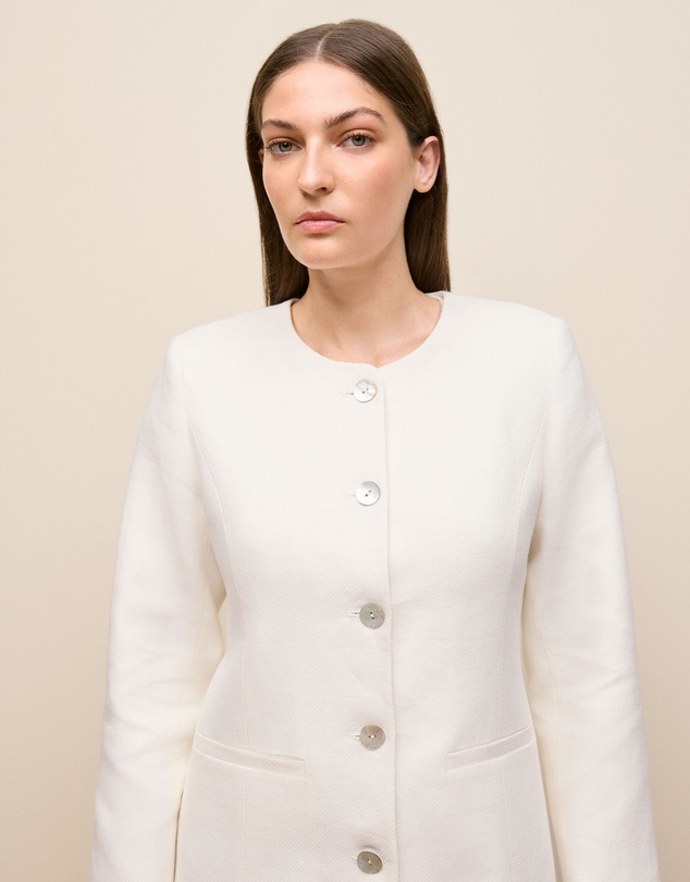 Trenery - Basketweave Linen Collarless Jacket in Pearl