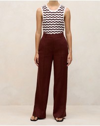 Trenery - Linen Pintucked Pant in Espresso