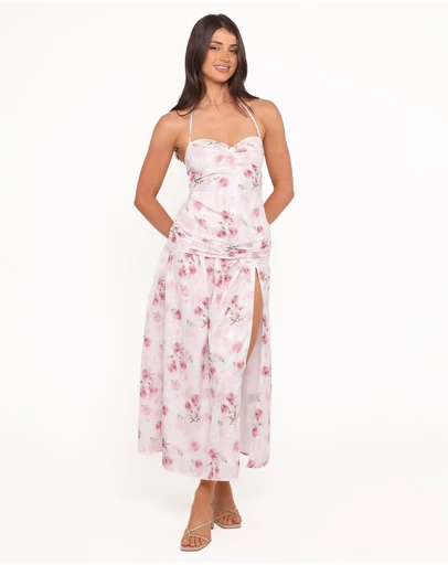 Petal & Pup - Lelia Halterneck Midi Dress - Pink Floral