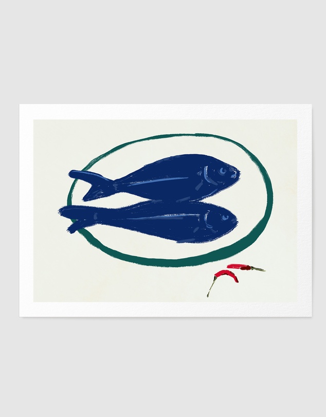 Olive et Oriel - Blue Fish And Spice by Little Dean Art Print