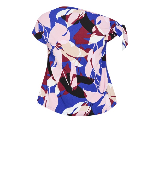 City Chic - Plus size Wild Fern Print Off Shoulder Top - cobalt blue