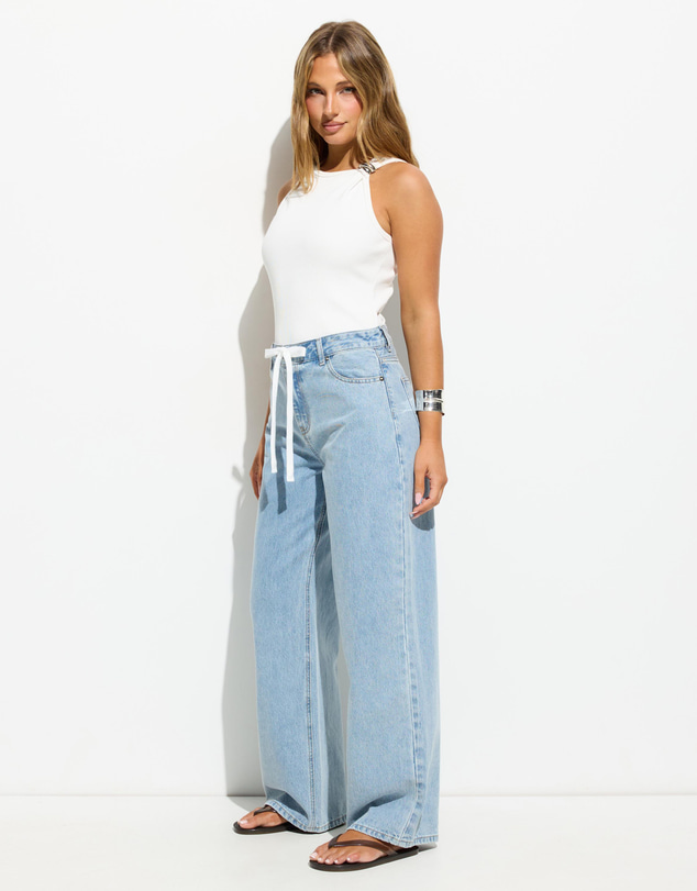 Dazie - Seattle Mid Rise Tie Front Baggy Jeans