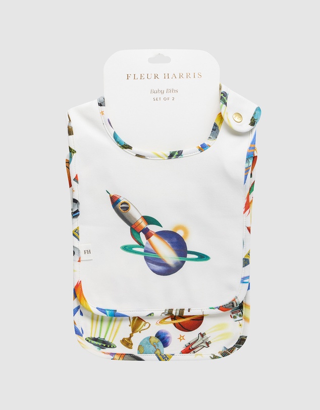Fleur Harris - 'Blast Off' Dandy Duo Bibs in Cloud White