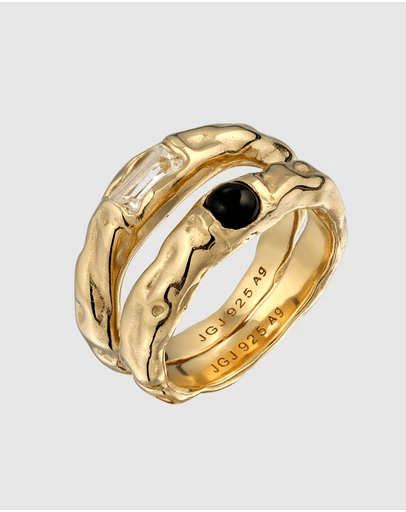 Elli Jewelry - Molten Texture Gemstone Ring Set in Gold-Plated 925 Silver