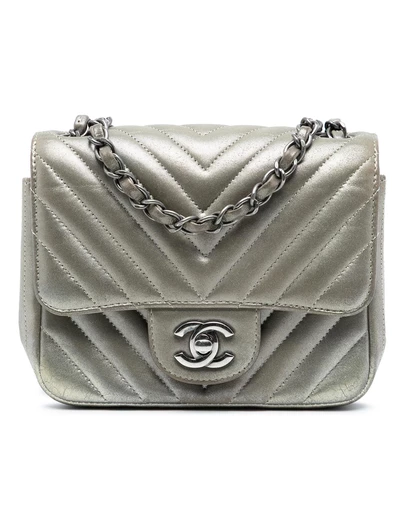 Pre-Loved by Azura Reborn - Pre-Loved Mini Square Classic Chevron Iridescent Calfskin Single Flap