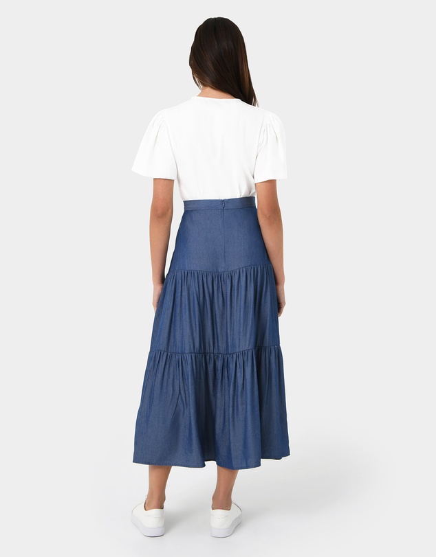 Forcast - Ayleen Chambray Tiered Skirt