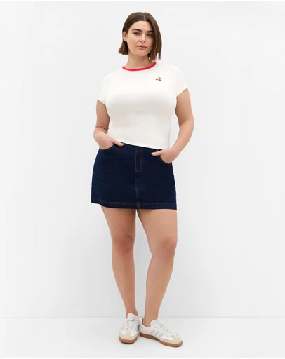 City Chic - Plus size Micro Cherry Print Tee - ivory