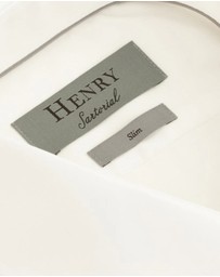 Henry Bucks - HENRY SARTORIAL Slim Plain Twill Shirt Double Cuff WHITE