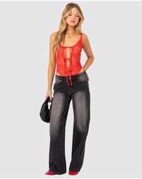EDIKTED - Maribelle Tie Front Sheer Lace Bodysuit
